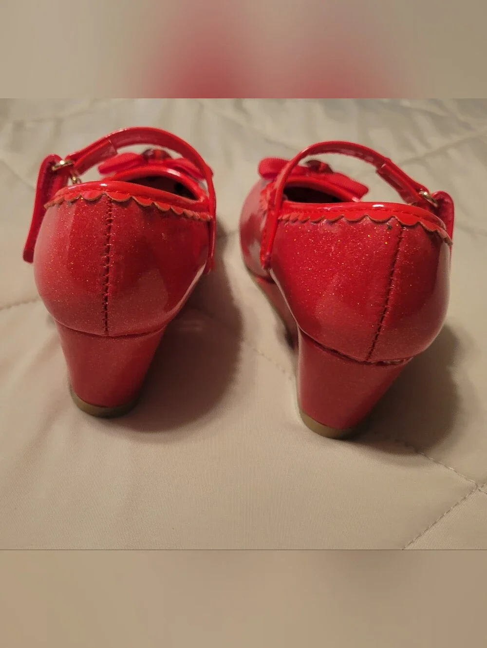 Disney Minnie Mouse Red Glitter Bow Wedge Dress Up Shoes Sz 9 Toddler